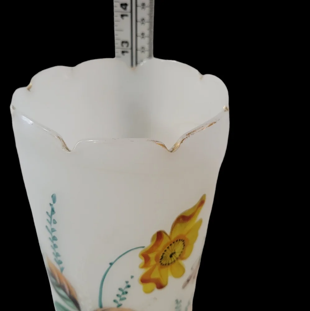 Victorian Bristol Frosted Glass Vase Handpainted